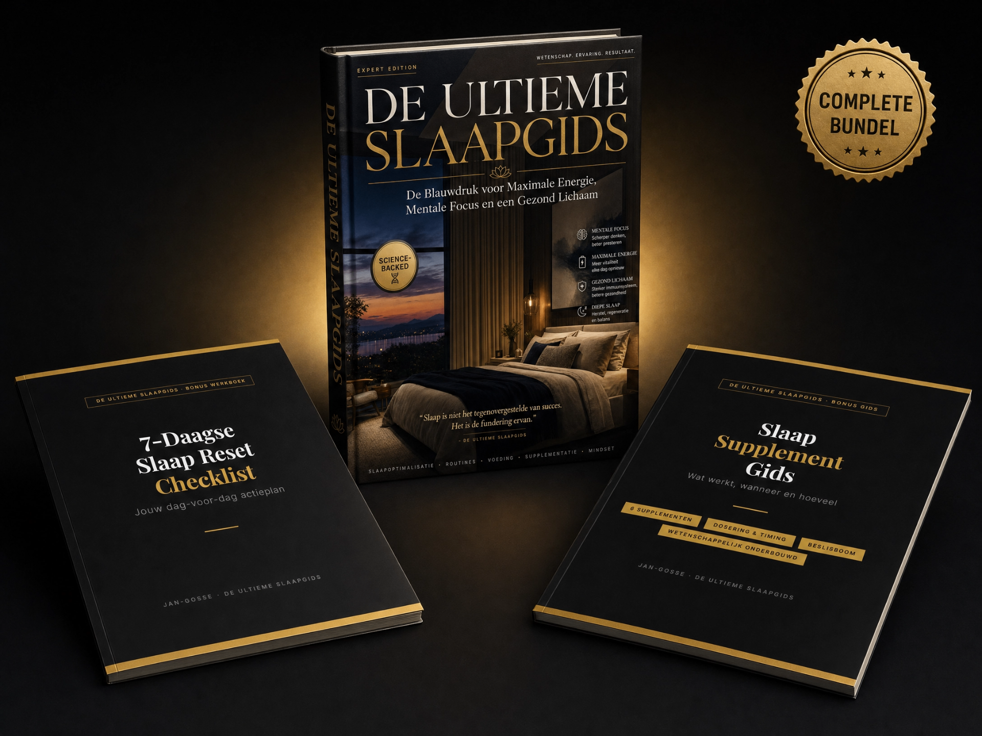 Complete Bundel mockup met eBook, checklist en supplement gids